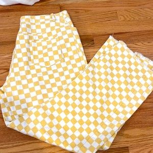 yellow checkered boyfriend jeans broken zipper (just need the clasp part)